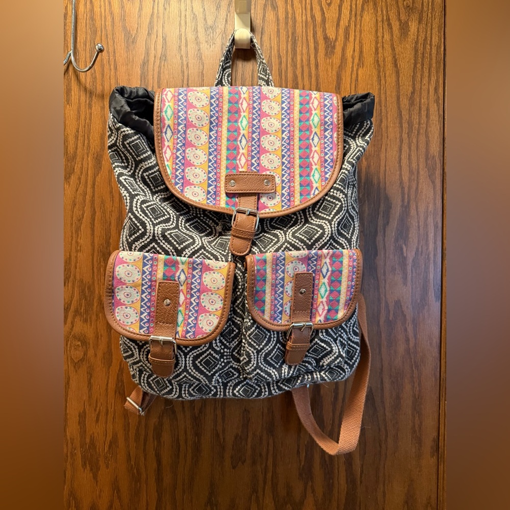 Colorful Patterned Drawstring Backpack - image 1